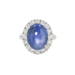 PT900 Natural Blue Star Sapphire Diamond Ring