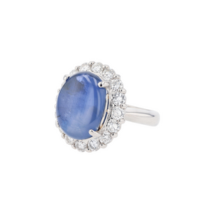 PT900 Natural Blue Star Sapphire Diamond Ring