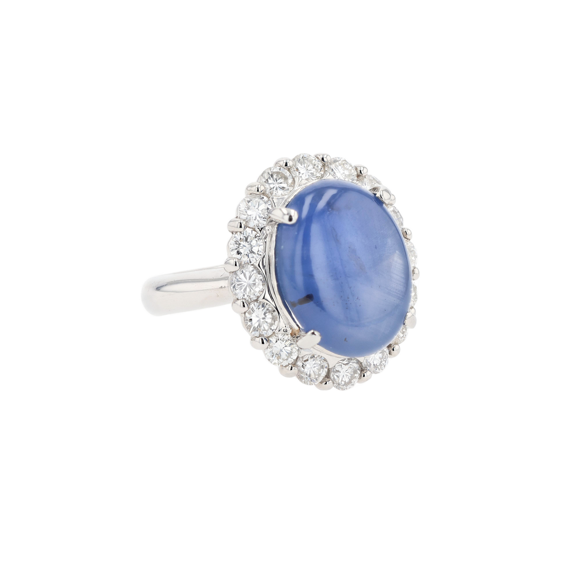 PT900 Natural Blue Star Sapphire Diamond Ring