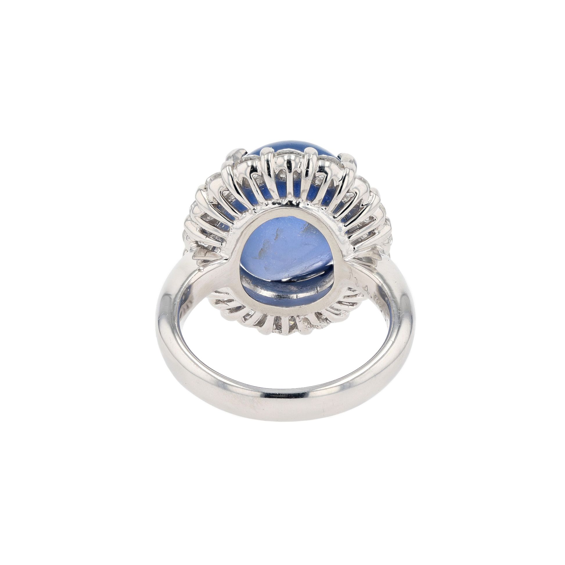 PT900 Natural Blue Star Sapphire Diamond Ring
