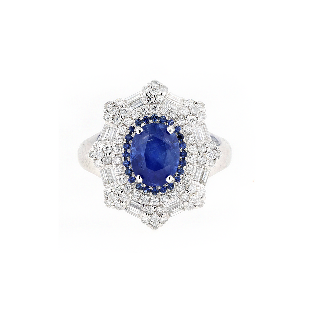 18KG Natural Unheated Blue Sapphire Diamond Ring