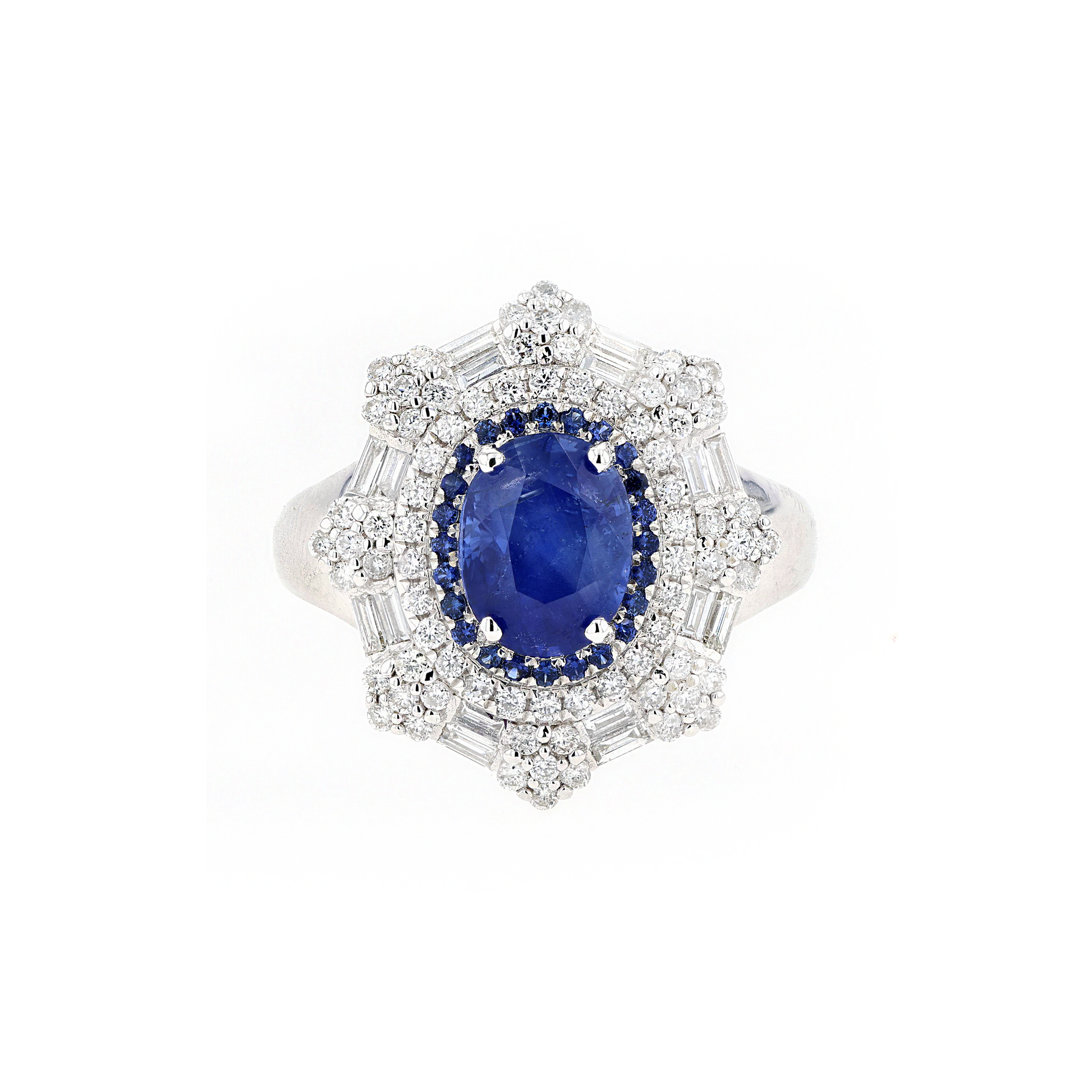 18KG Natural Unheated Blue Sapphire Diamond Ring