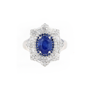 18KG Natural Unheated Blue Sapphire Diamond Ring
