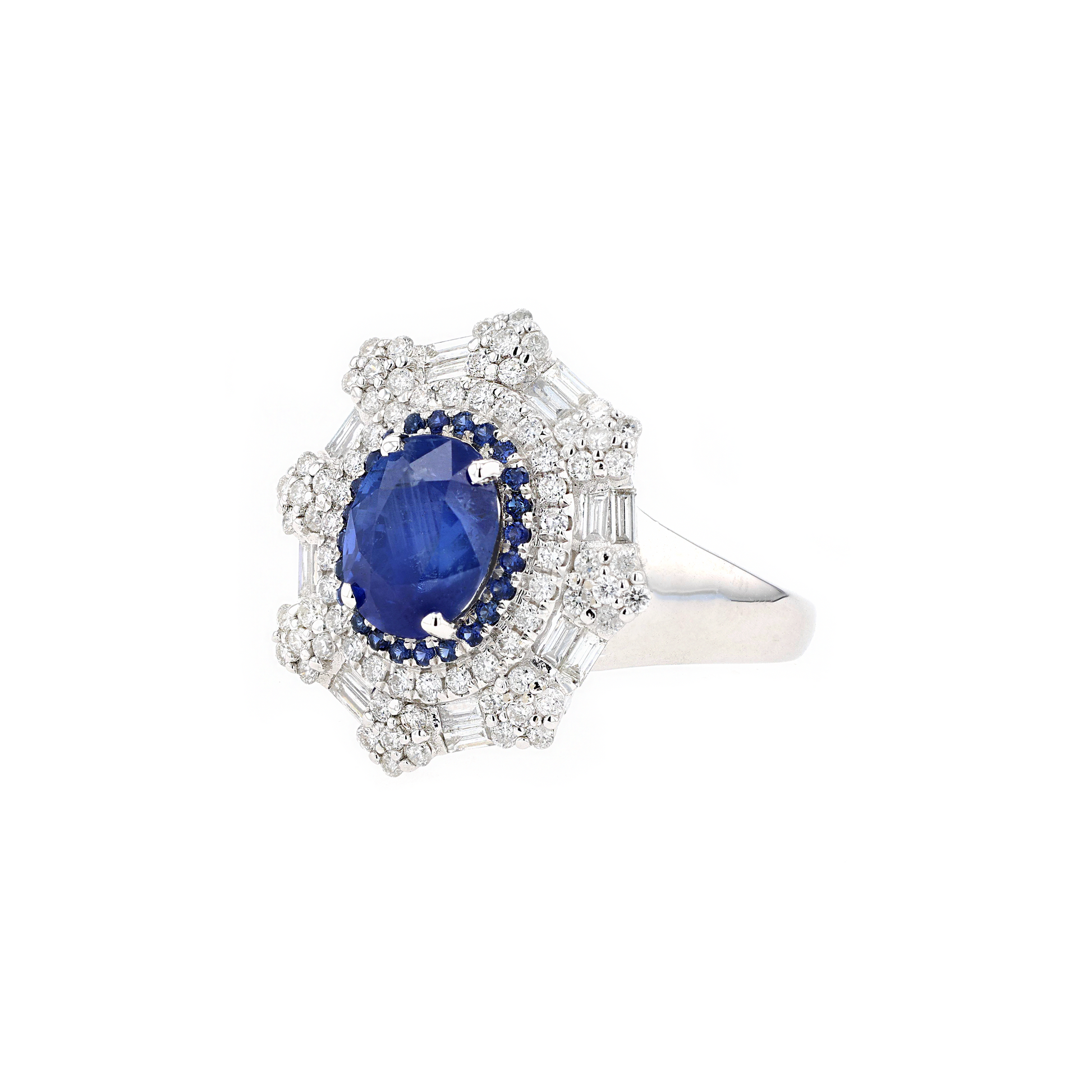 18KG Natural Unheated Blue Sapphire Diamond Ring