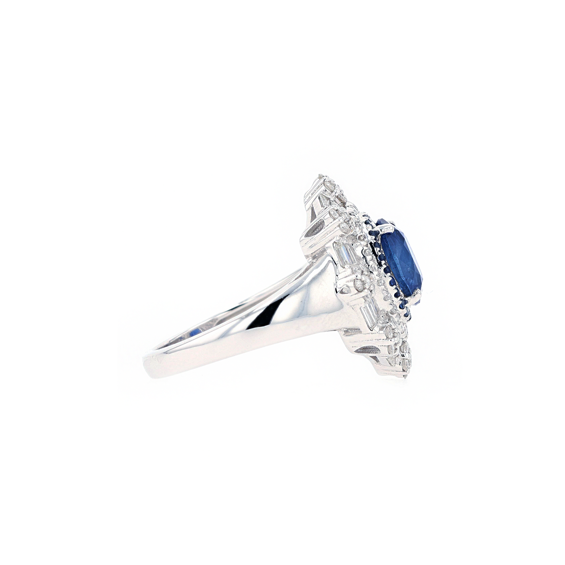18KG Natural Unheated Blue Sapphire Diamond Ring