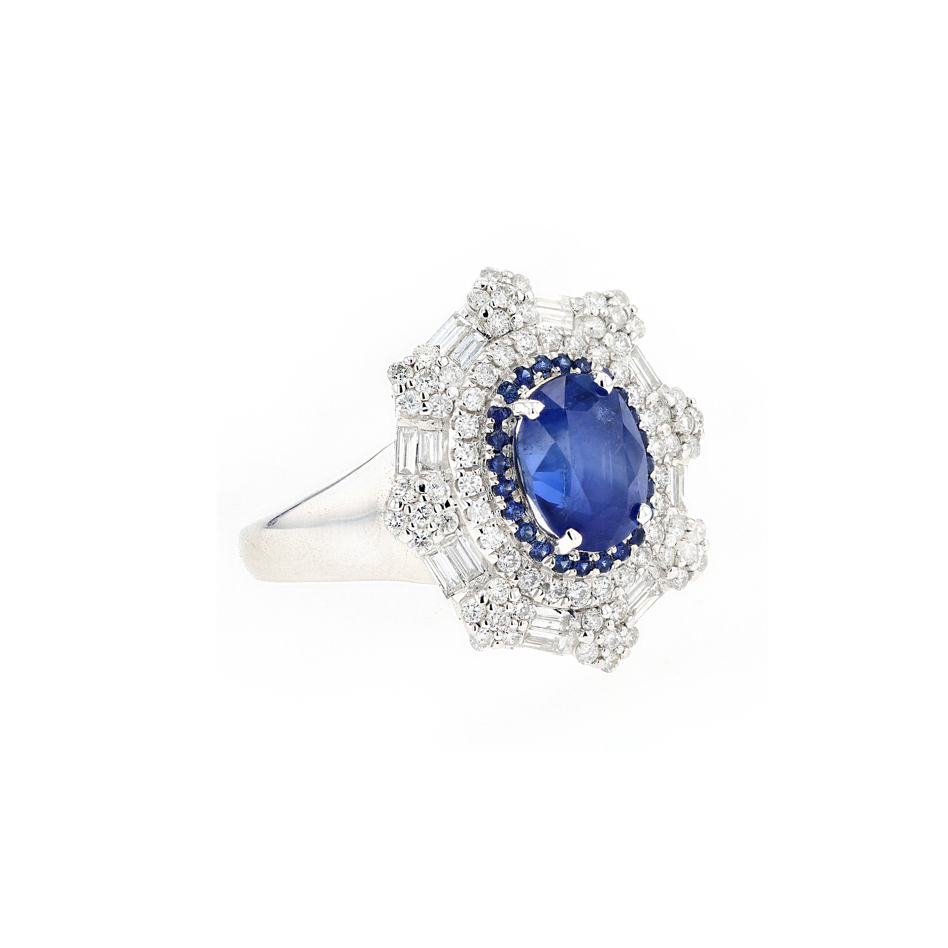 18KG Natural Unheated Blue Sapphire Diamond Ring