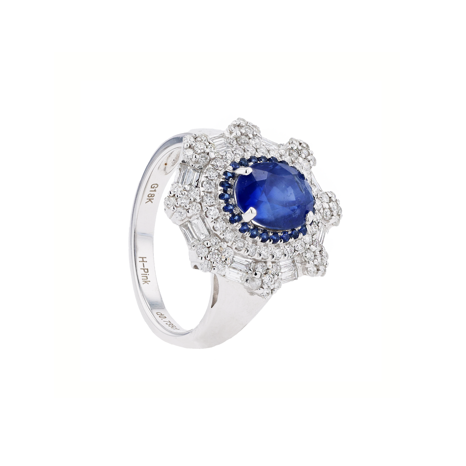 18KG Natural Unheated Blue Sapphire Diamond Ring