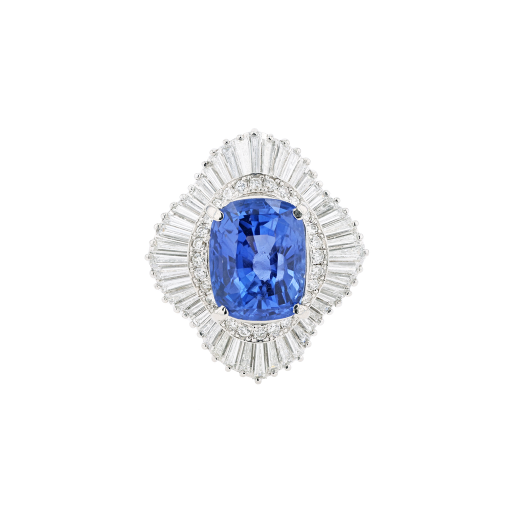 PT900 Natural Unheated Blue Sapphire Diamond Ring