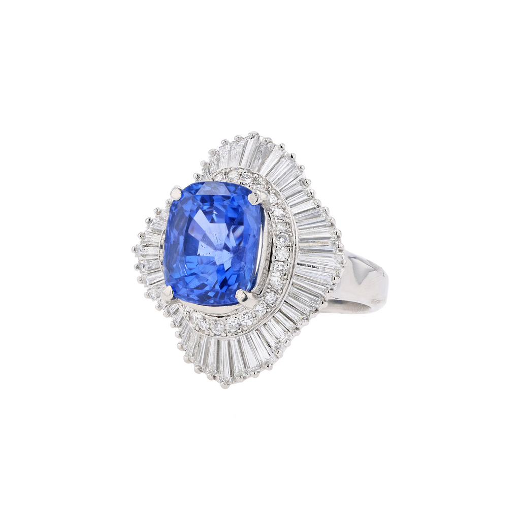 PT900 Natural Unheated Blue Sapphire Diamond Ring