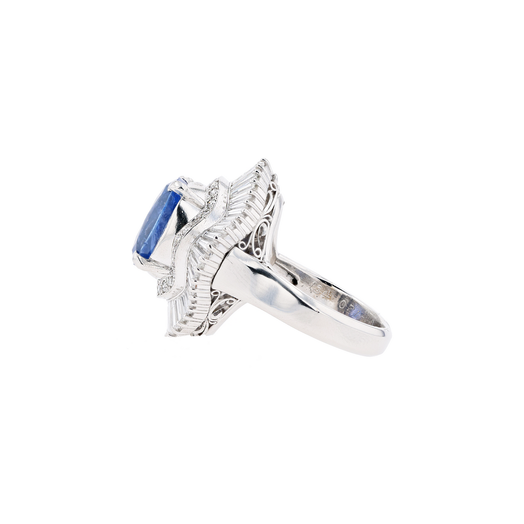 PT900 Natural Unheated Blue Sapphire Diamond Ring