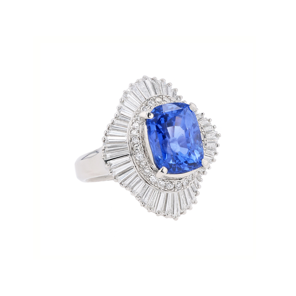 PT900 Natural Unheated Blue Sapphire Diamond Ring