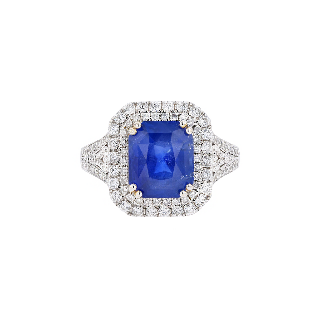 18KG Natural Unheated Intense Cornflower Blue Sapphire Diamond Ring
