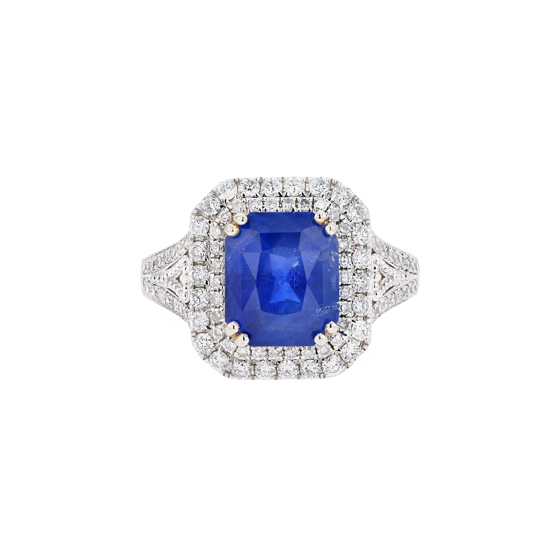 18KG Natural Unheated Intense Cornflower Blue Sapphire Diamond Ring