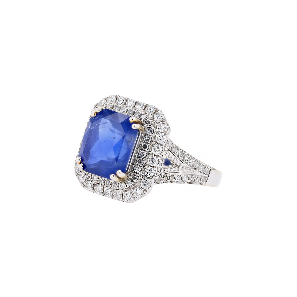 18KG Natural Unheated Intense Cornflower Blue Sapphire Diamond Ring