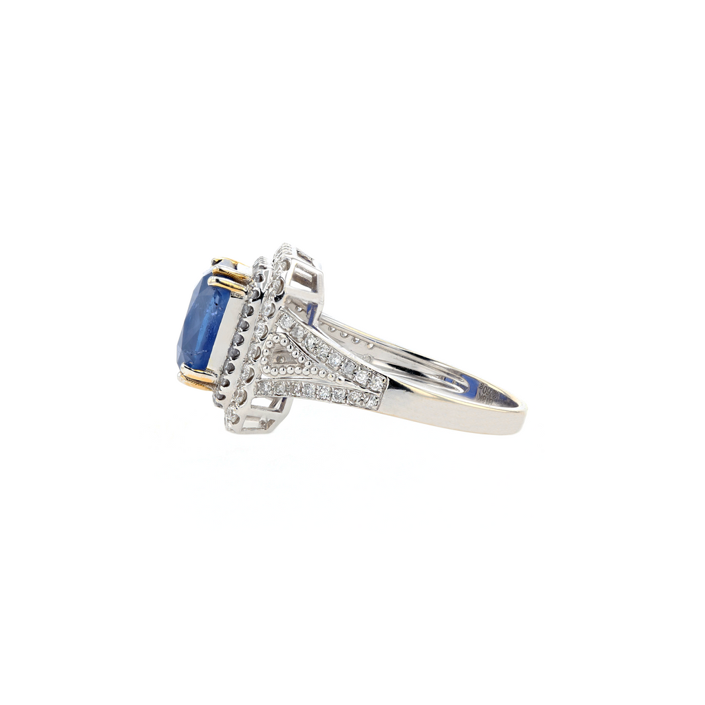 18KG Natural Unheated Intense Cornflower Blue Sapphire Diamond Ring