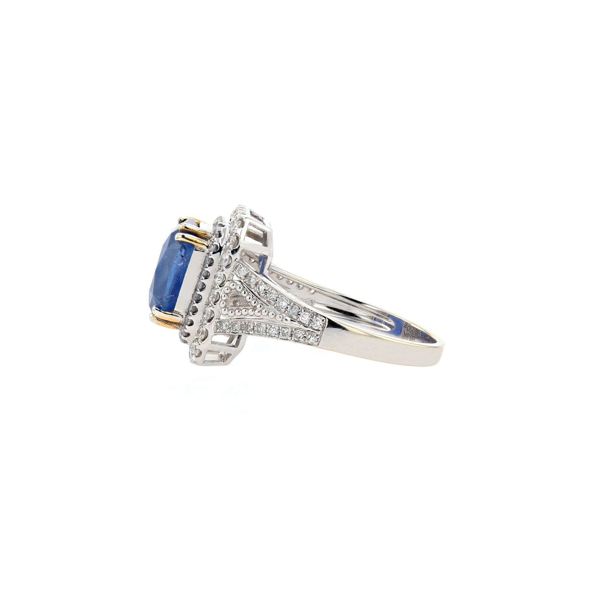 18KG Natural Unheated Intense Cornflower Blue Sapphire Diamond Ring