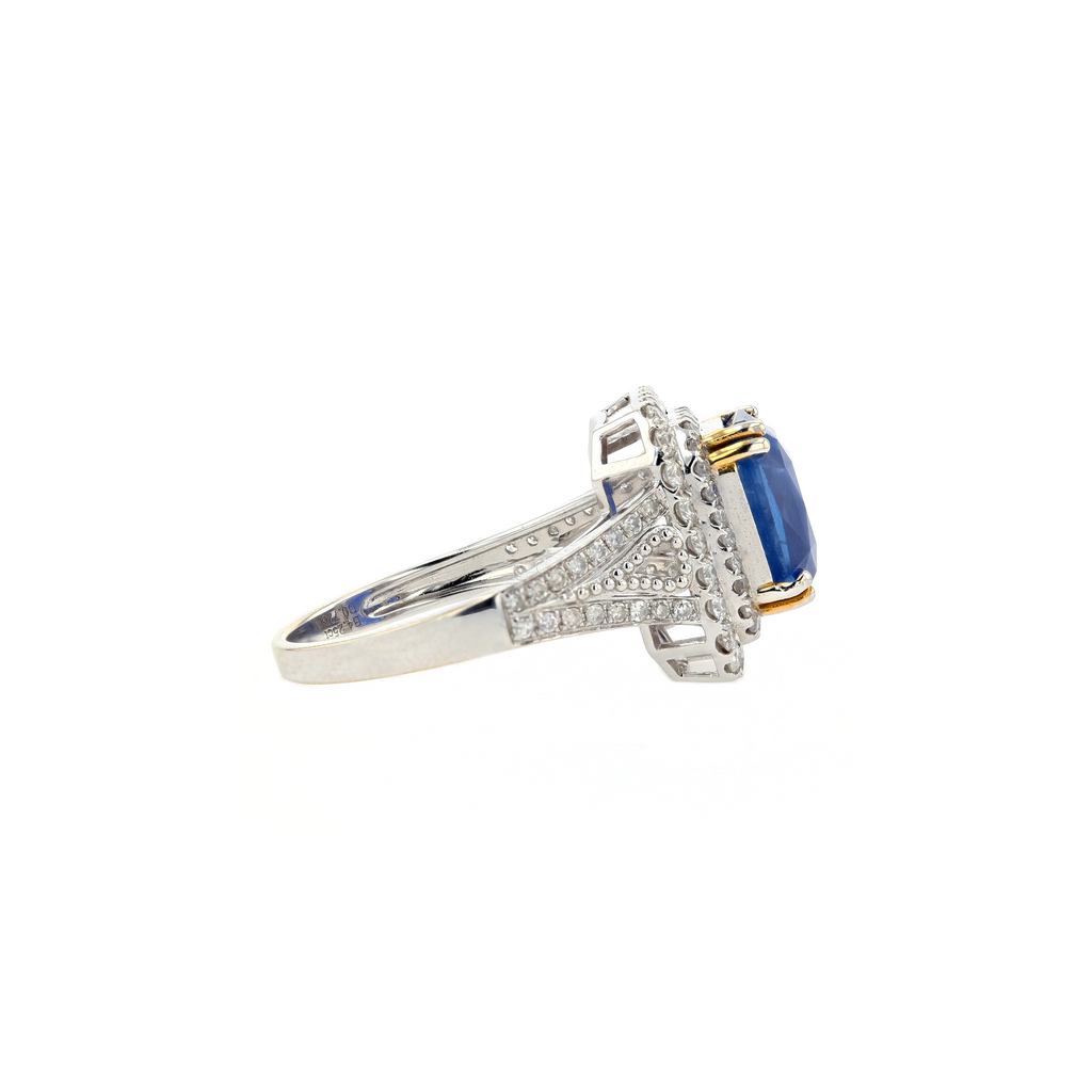 18KG Natural Unheated Intense Cornflower Blue Sapphire Diamond Ring