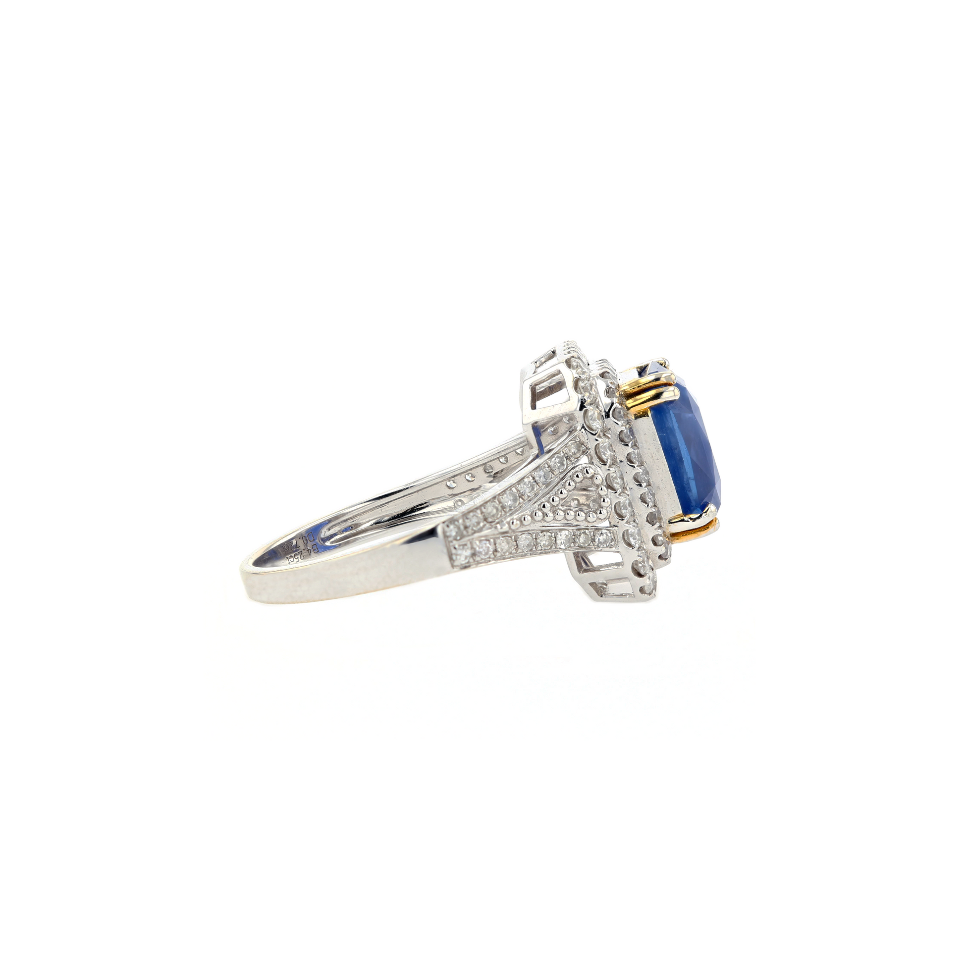 18KG Natural Unheated Intense Cornflower Blue Sapphire Diamond Ring