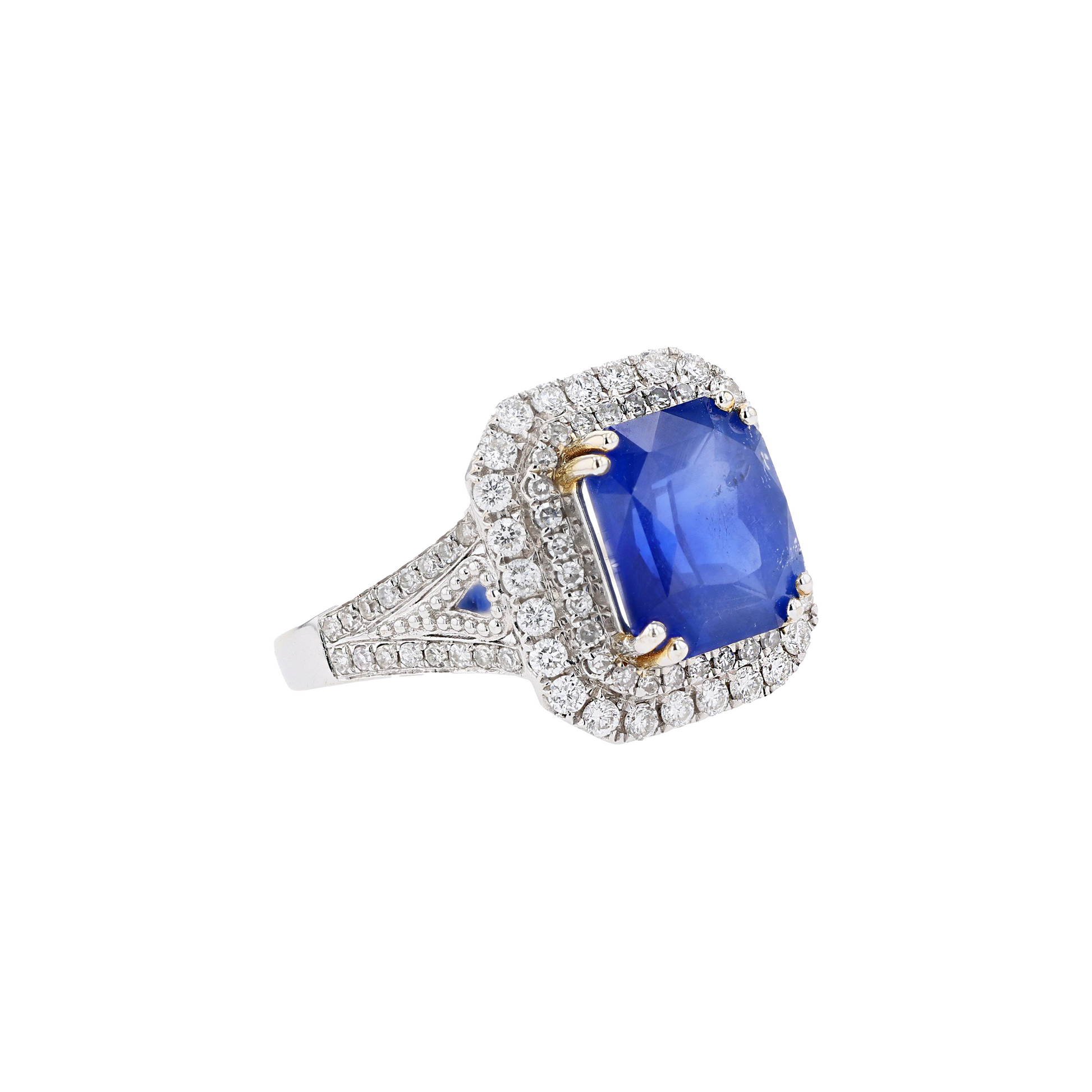 18KG Natural Unheated Intense Cornflower Blue Sapphire Diamond Ring