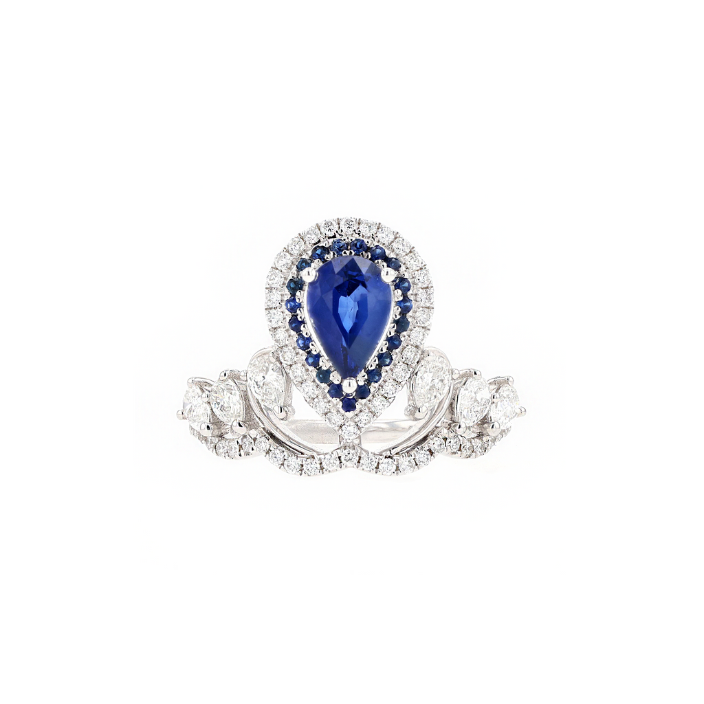 18KG Natural Vivid Royal Blue Sapphire Diamond Ring