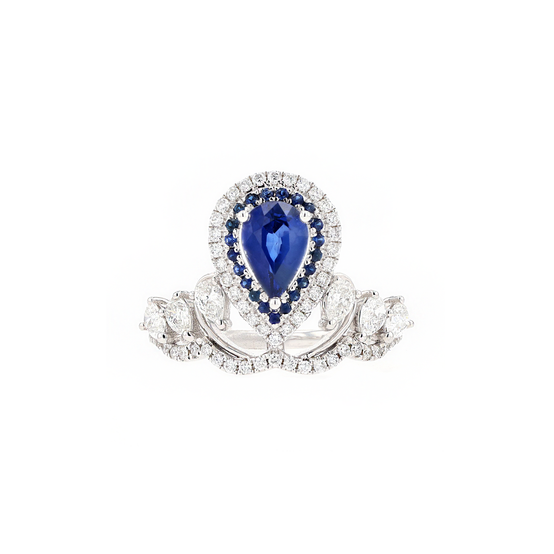 18KG Natural Vivid Royal Blue Sapphire Diamond Ring
