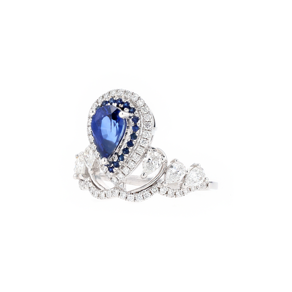 18KG Natural Vivid Royal Blue Sapphire Diamond Ring