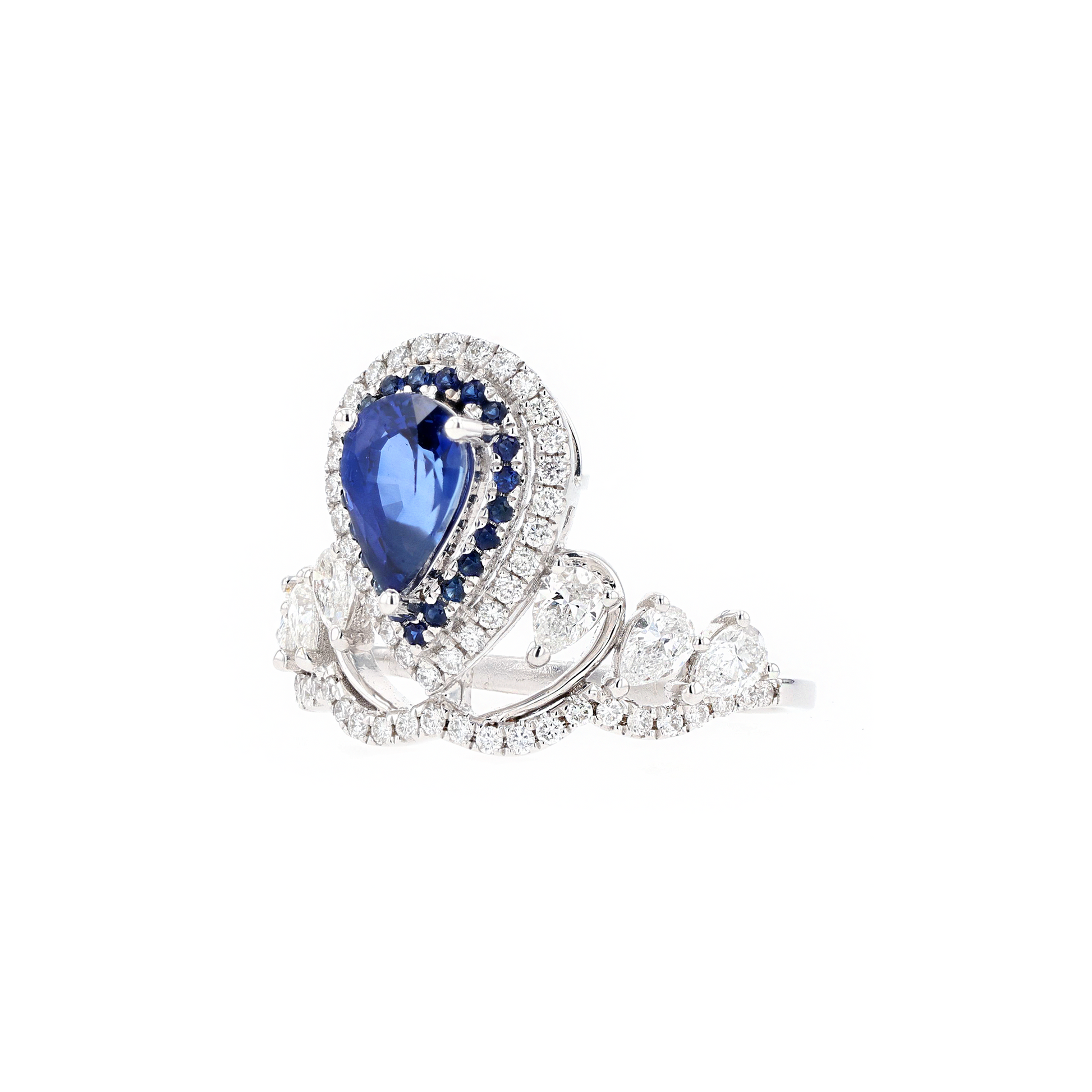18KG Natural Vivid Royal Blue Sapphire Diamond Ring