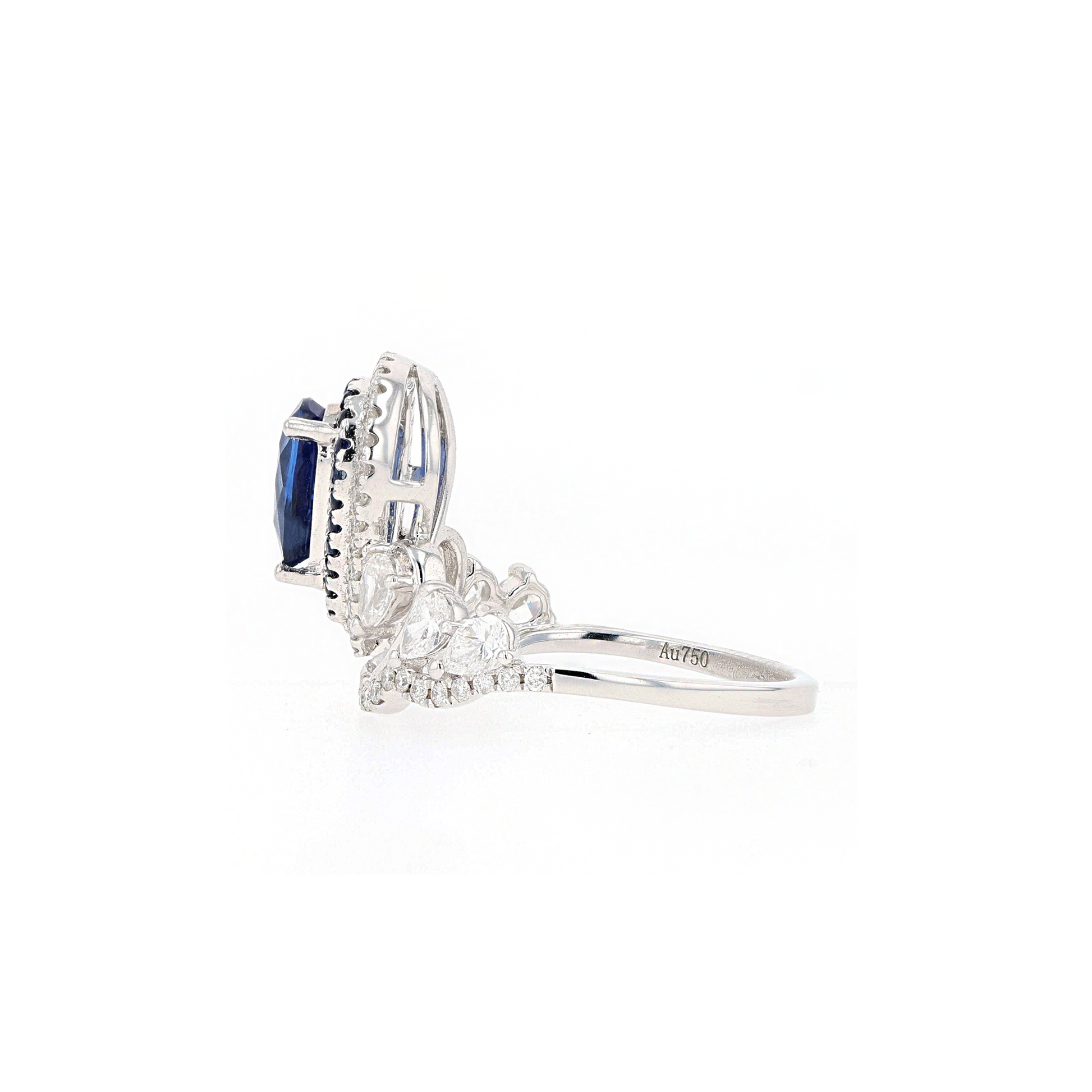 18KG Natural Vivid Royal Blue Sapphire Diamond Ring