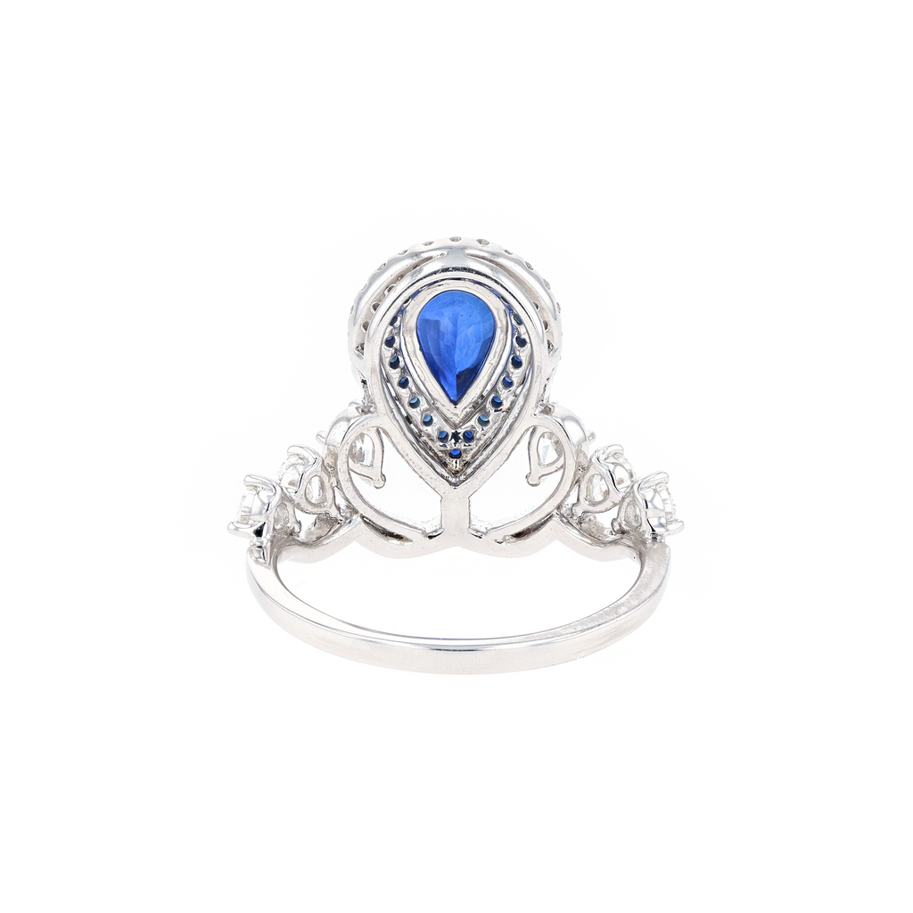 18KG Natural Vivid Royal Blue Sapphire Diamond Ring