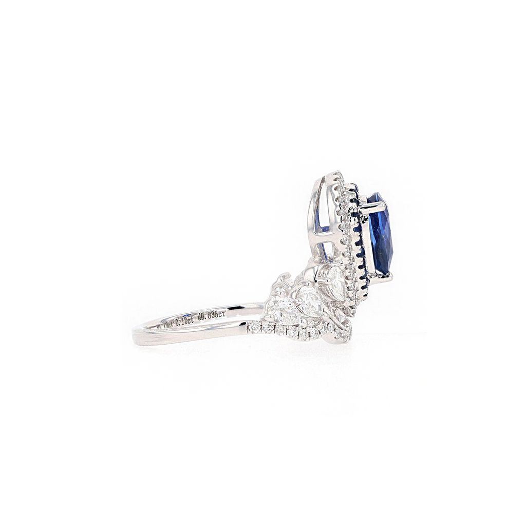 18KG Natural Vivid Royal Blue Sapphire Diamond Ring