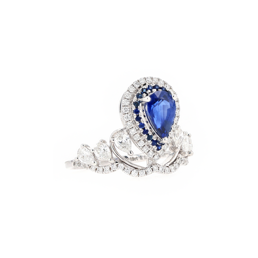 18KG Natural Vivid Royal Blue Sapphire Diamond Ring