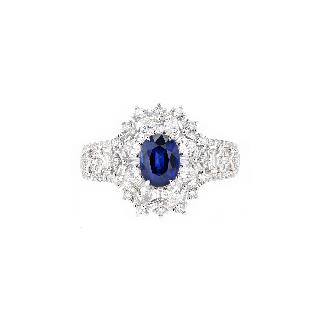 18KG Natural Vivid Royal Blue Sapphire Diamond Ring