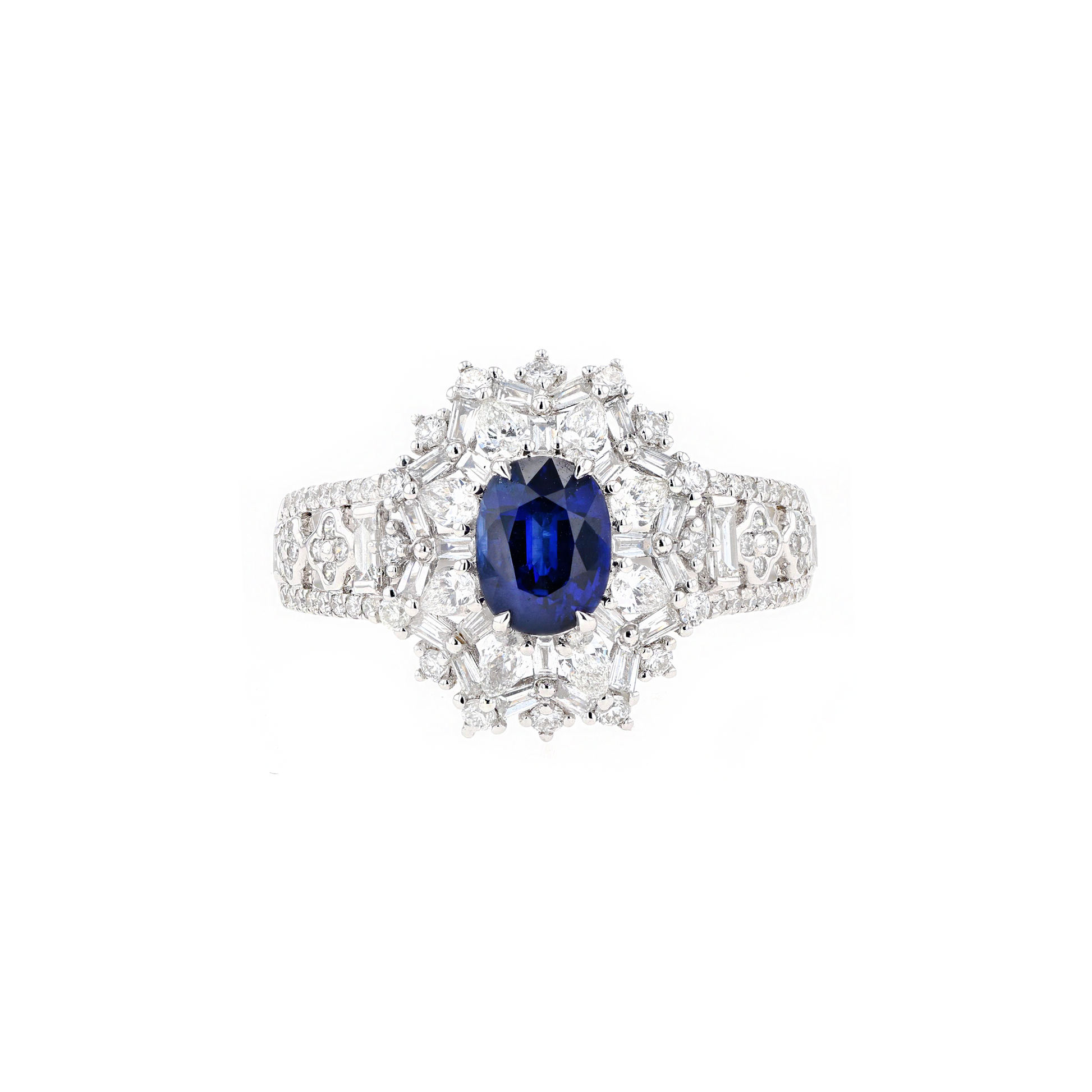 18KG Natural Vivid Royal Blue Sapphire Diamond Ring