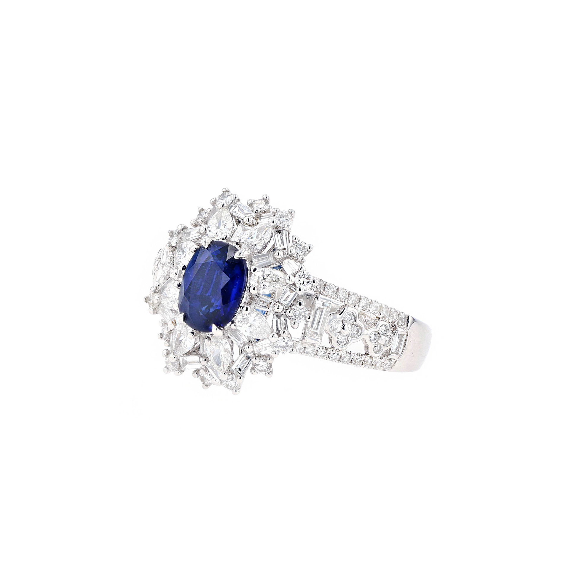 18KG Natural Vivid Royal Blue Sapphire Diamond Ring