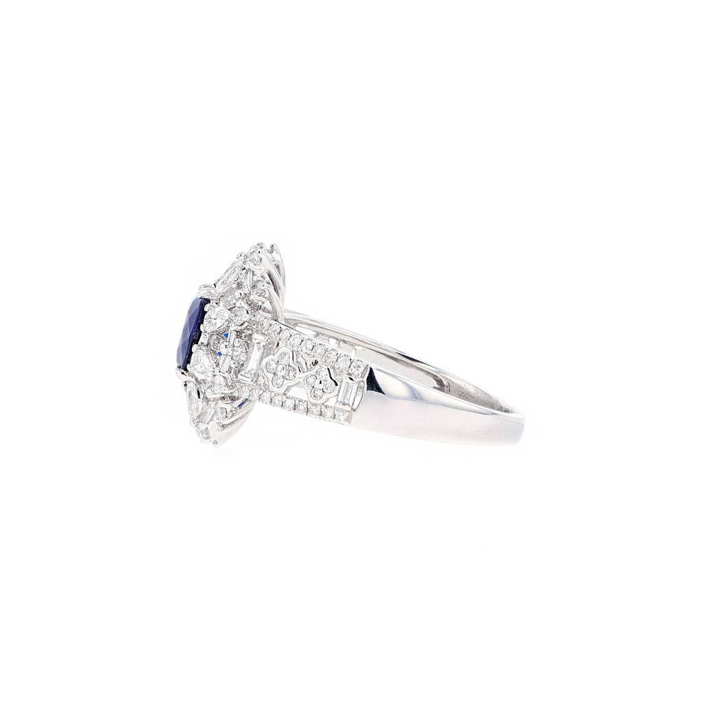 18KG Natural Vivid Royal Blue Sapphire Diamond Ring