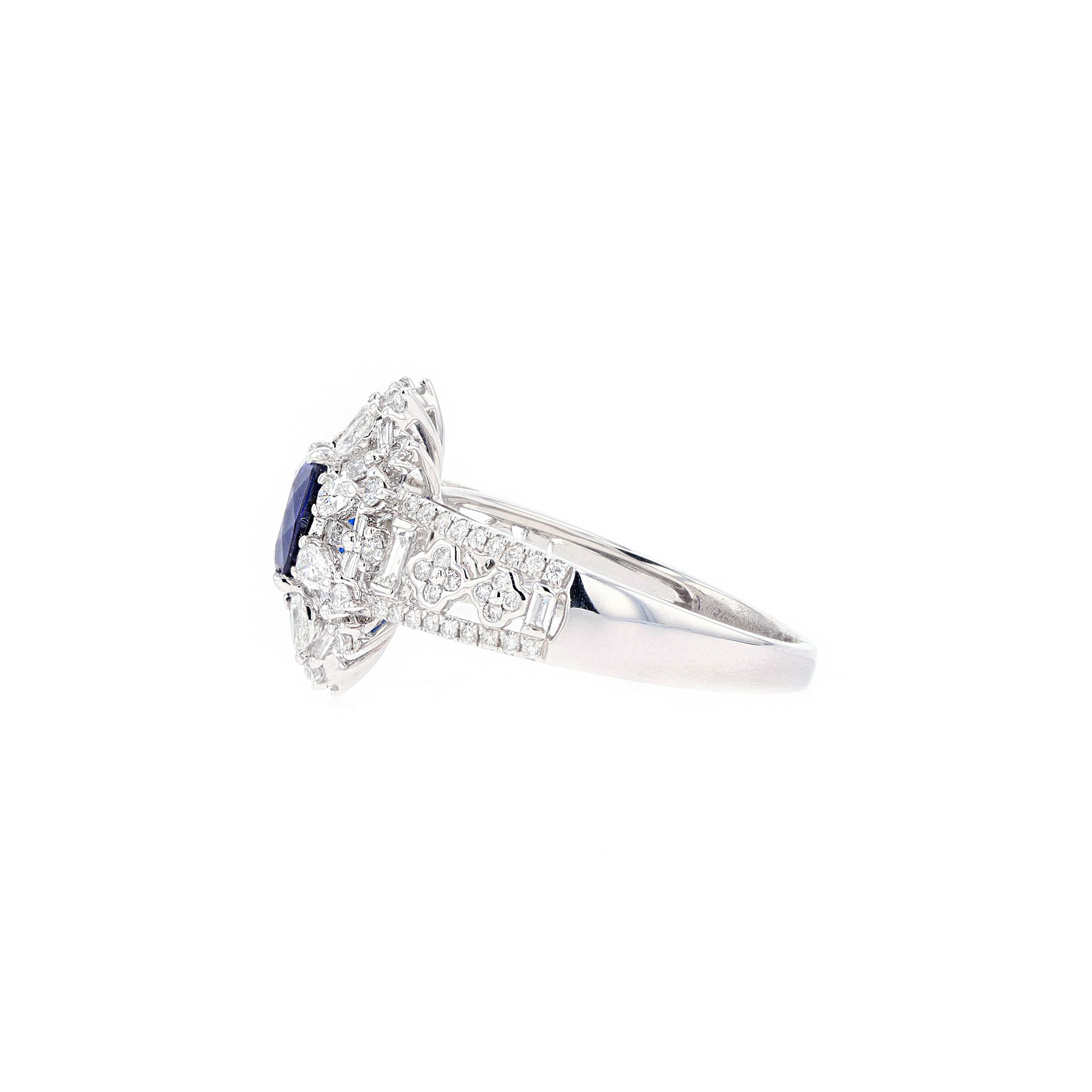 18KG Natural Vivid Royal Blue Sapphire Diamond Ring