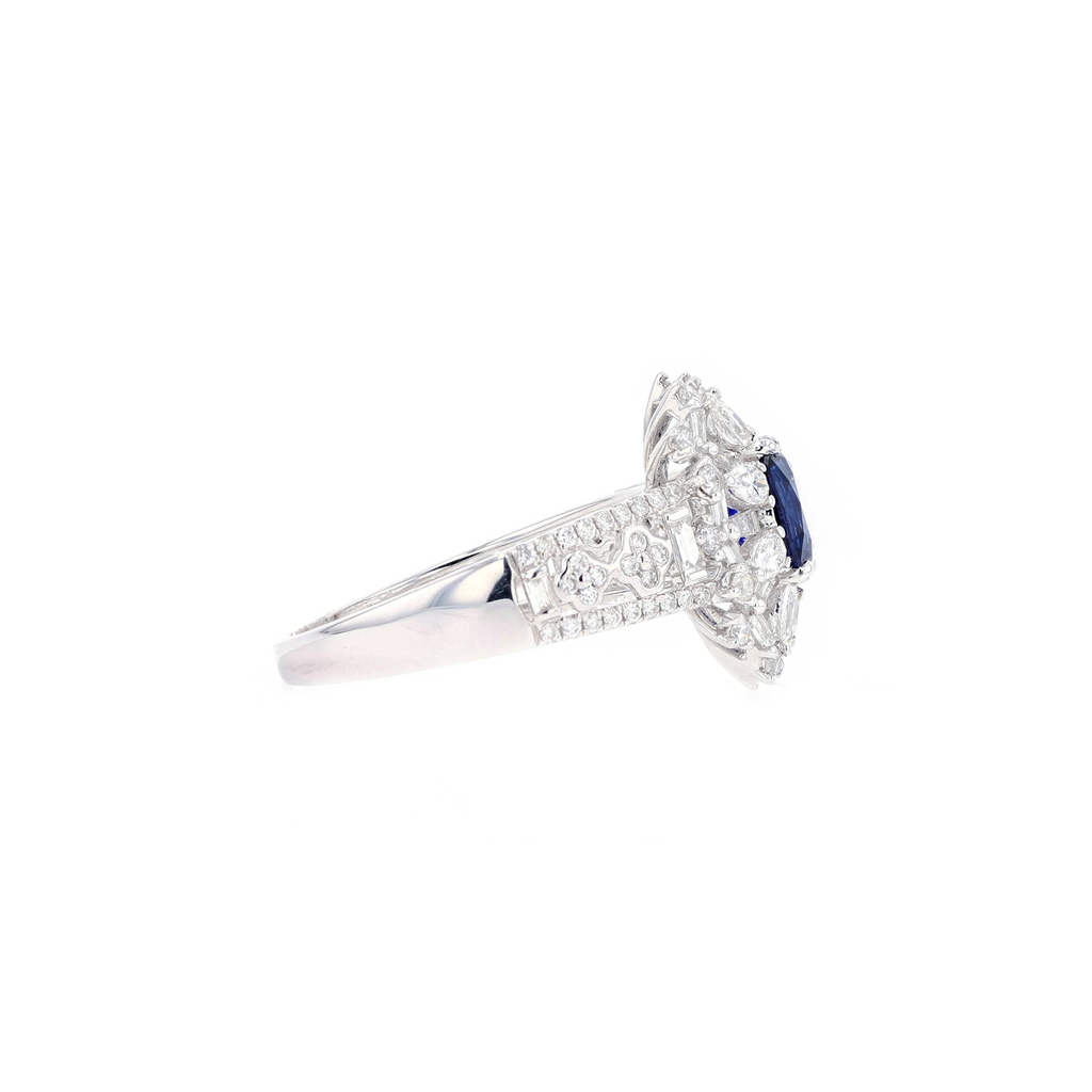 18KG Natural Vivid Royal Blue Sapphire Diamond Ring