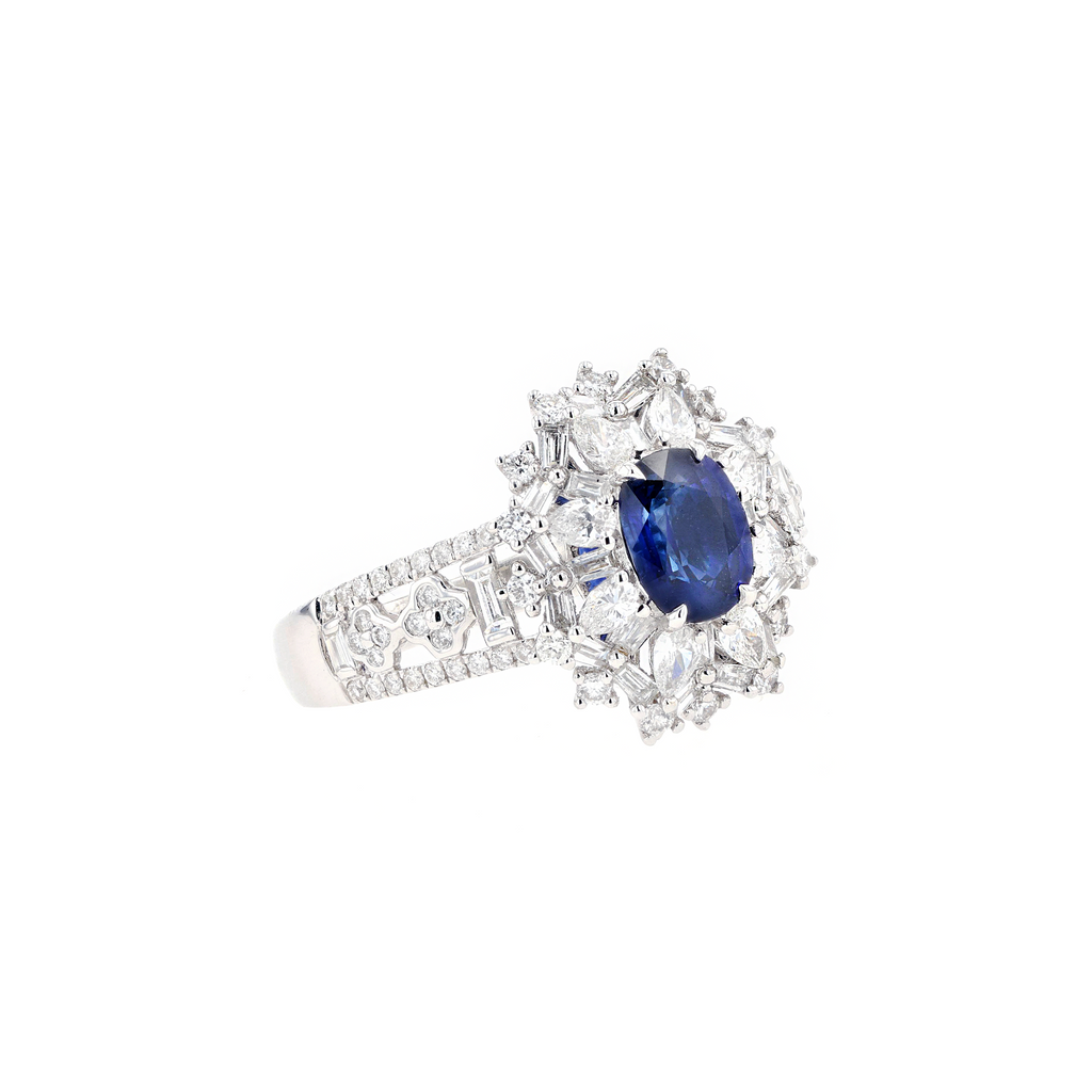 18KG Natural Vivid Royal Blue Sapphire Diamond Ring