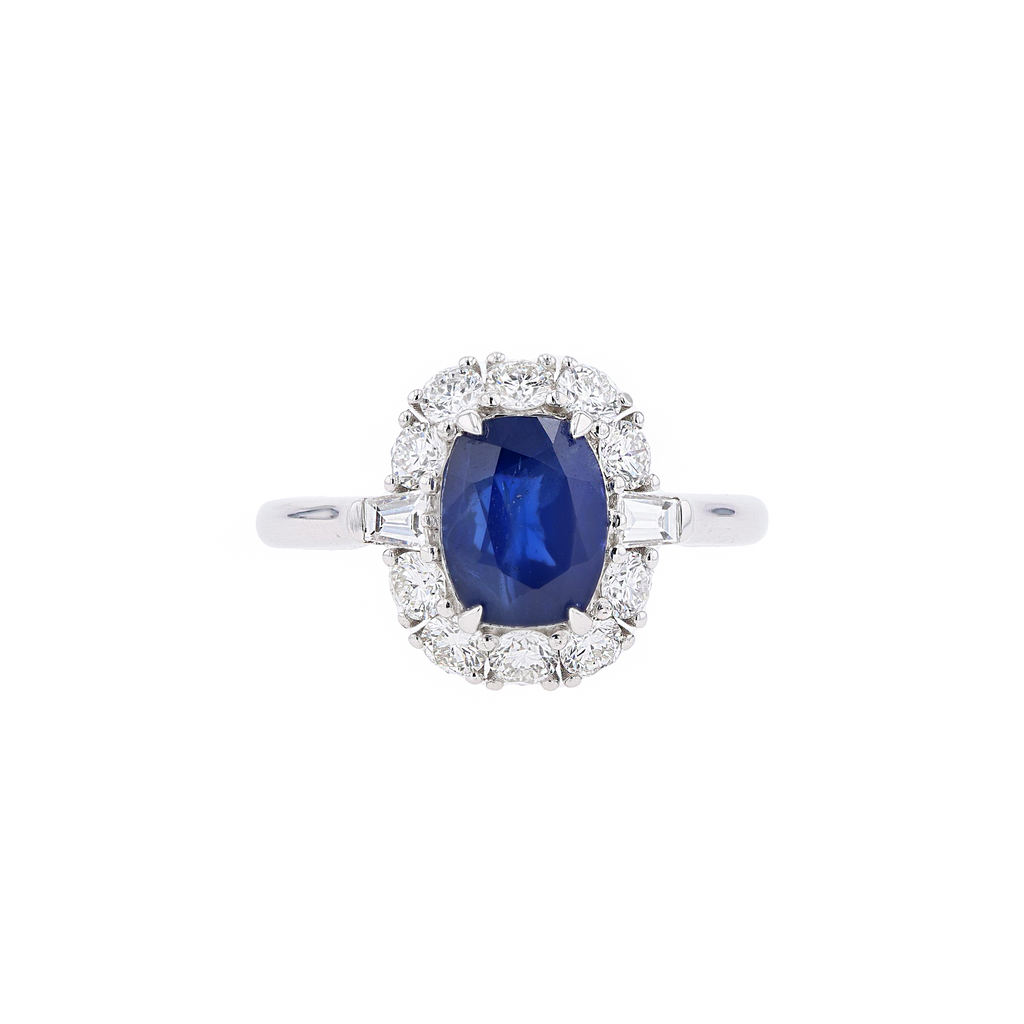 18KG Natural Vivid Royal Blue Sapphire Diamond Ring