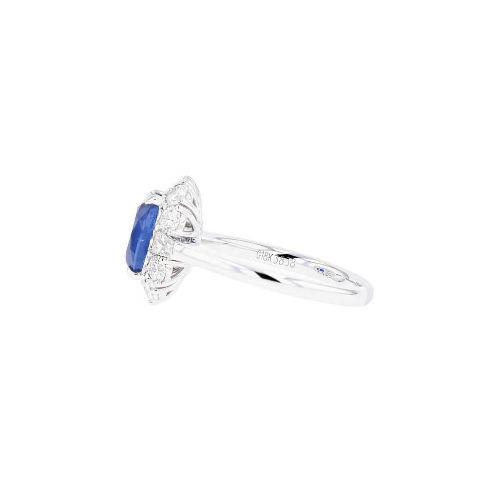 18KG Natural Vivid Royal Blue Sapphire Diamond Ring