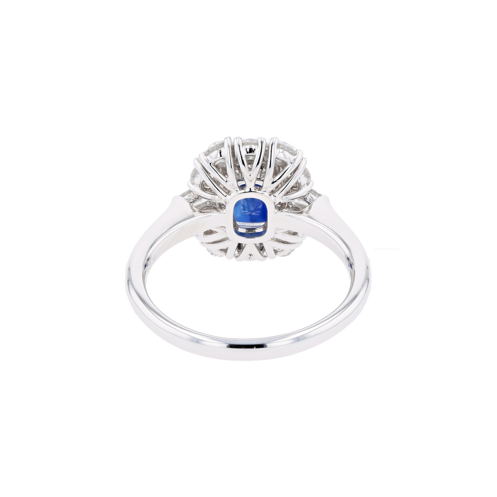 18KG Natural Vivid Royal Blue Sapphire Diamond Ring