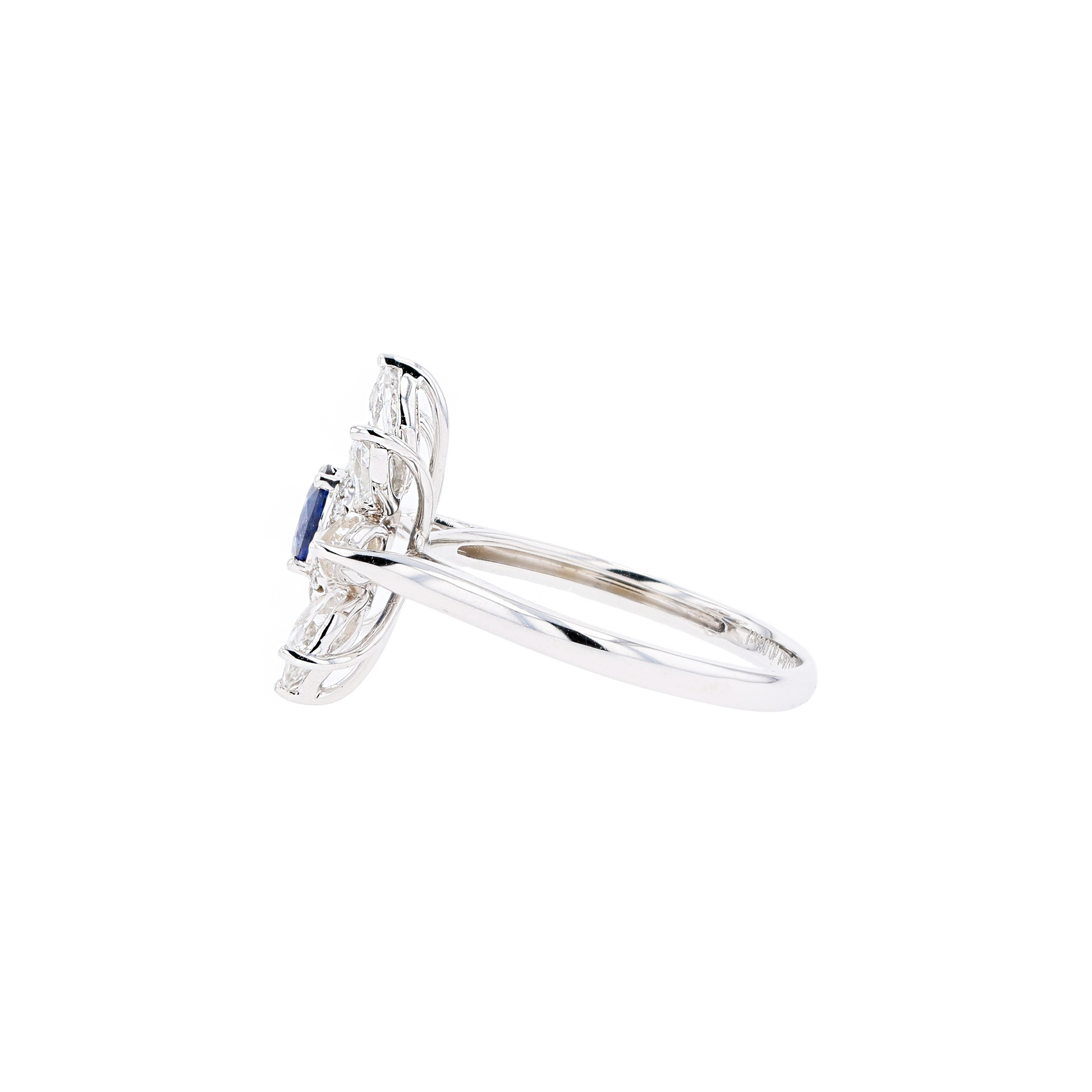 18KG Natural Blue Sapphire Clear Topaz Diamond Ring