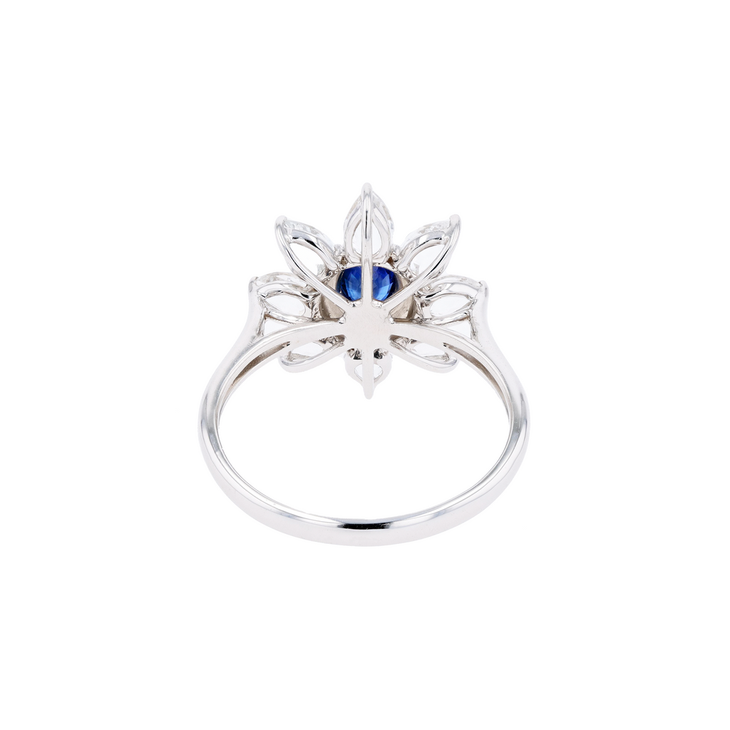 18KG Natural Blue Sapphire Clear Topaz Diamond Ring