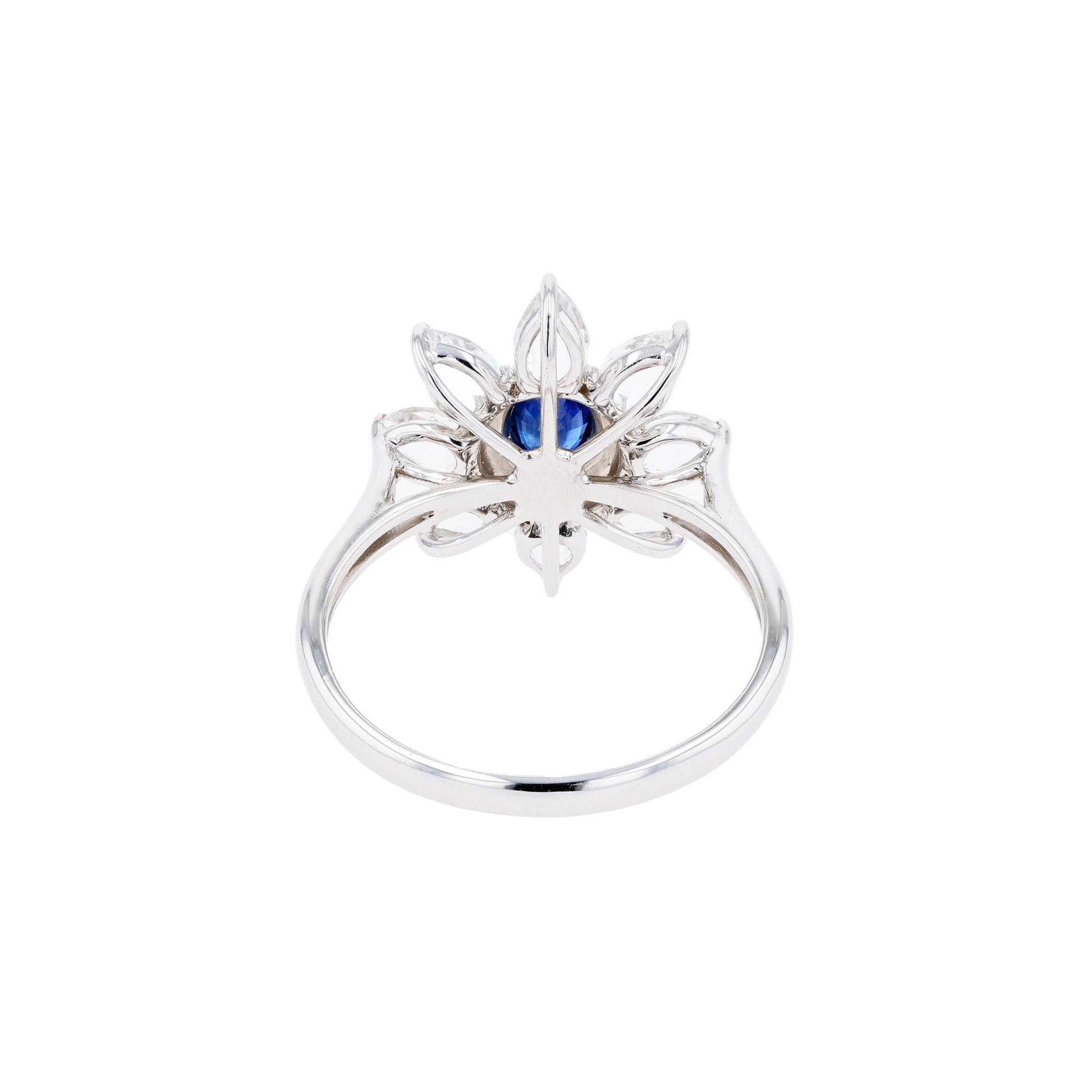 18KG Natural Blue Sapphire Clear Topaz Diamond Ring