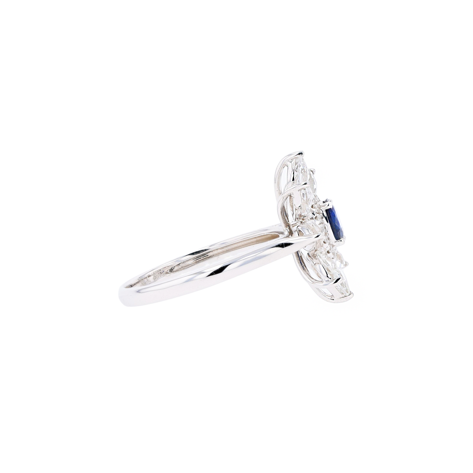 18KG Natural Blue Sapphire Clear Topaz Diamond Ring