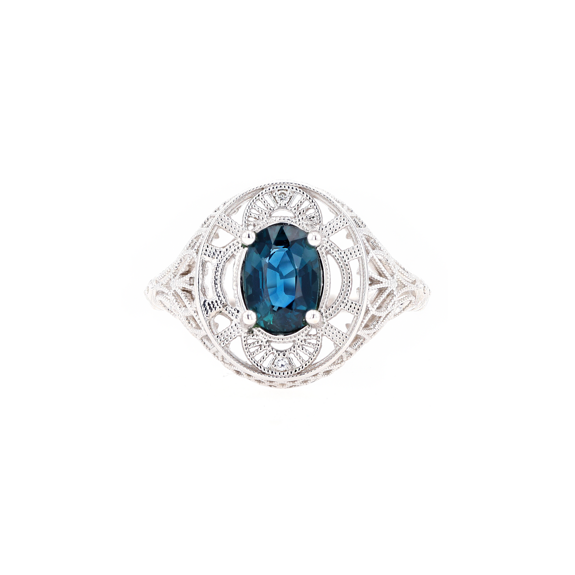 14KG Natural Unheated Blue Sapphire Diamond Ring
