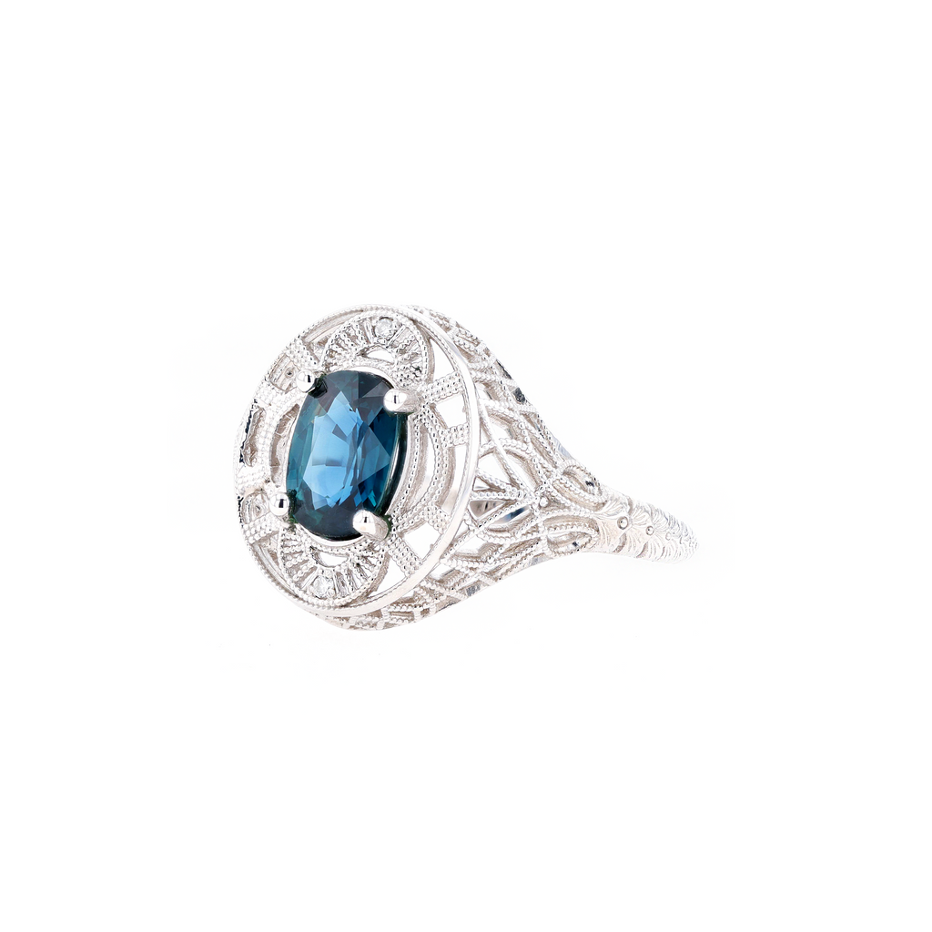 14KG Natural Unheated Blue Sapphire Diamond Ring