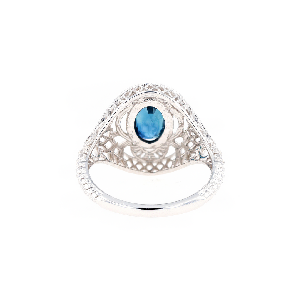 14KG Natural Unheated Blue Sapphire Diamond Ring
