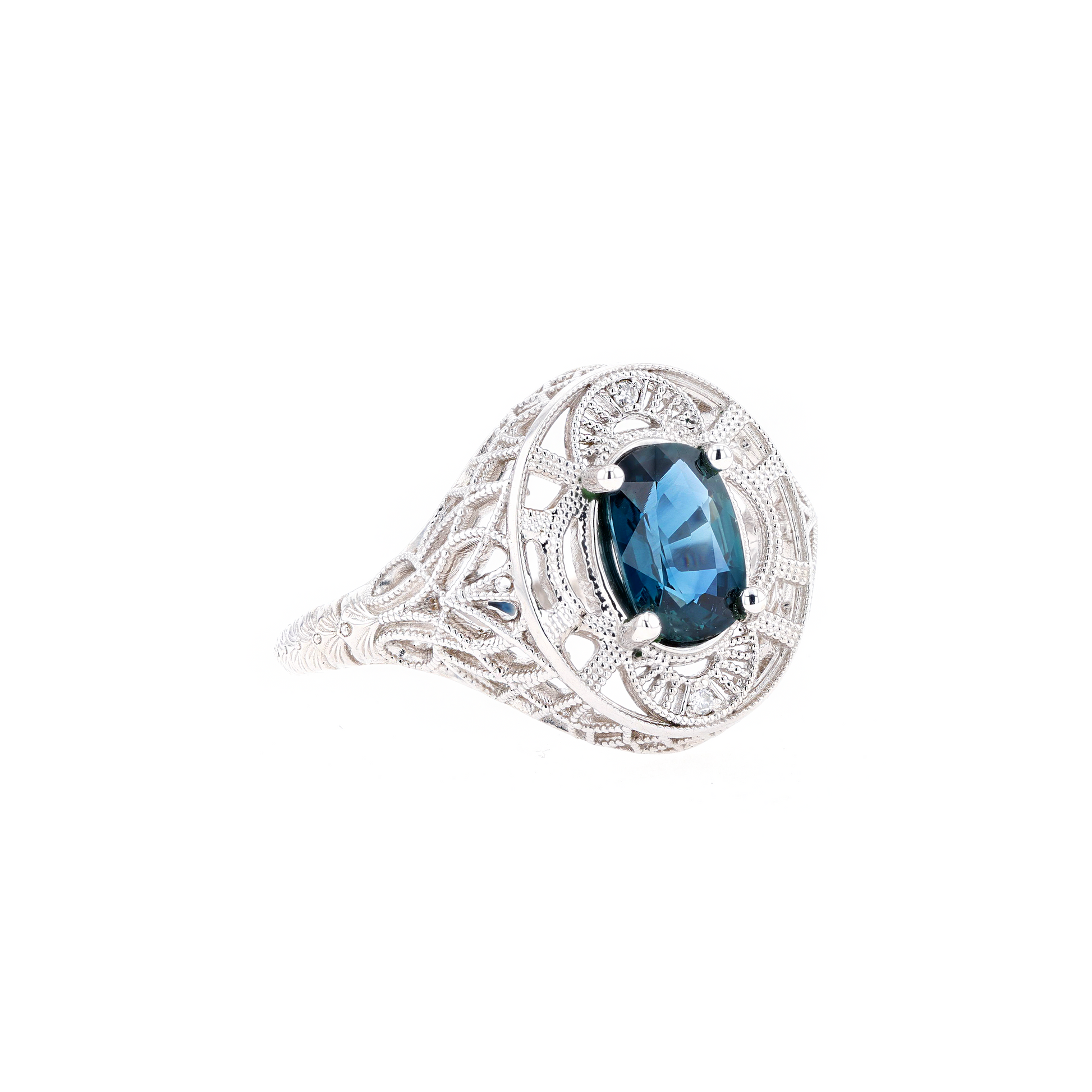 14KG Natural Unheated Blue Sapphire Diamond Ring