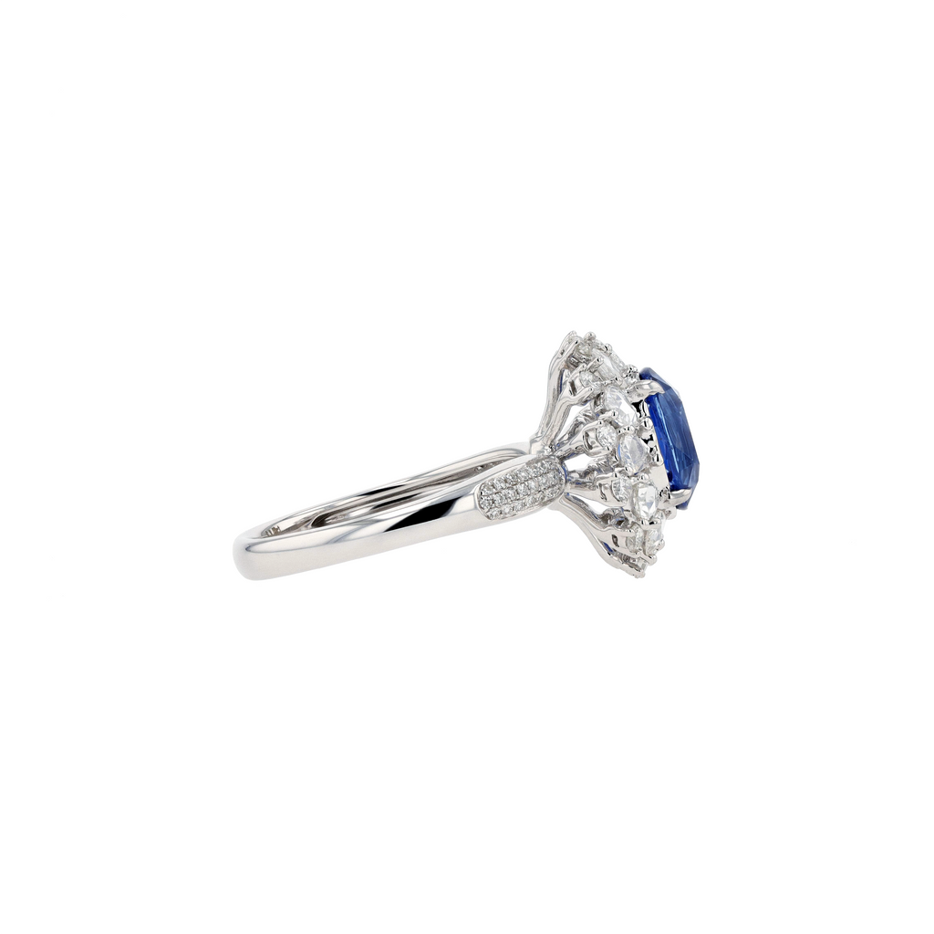 18KG Natural Vibrant Cornflower Blue Sapphire Diamond Ring